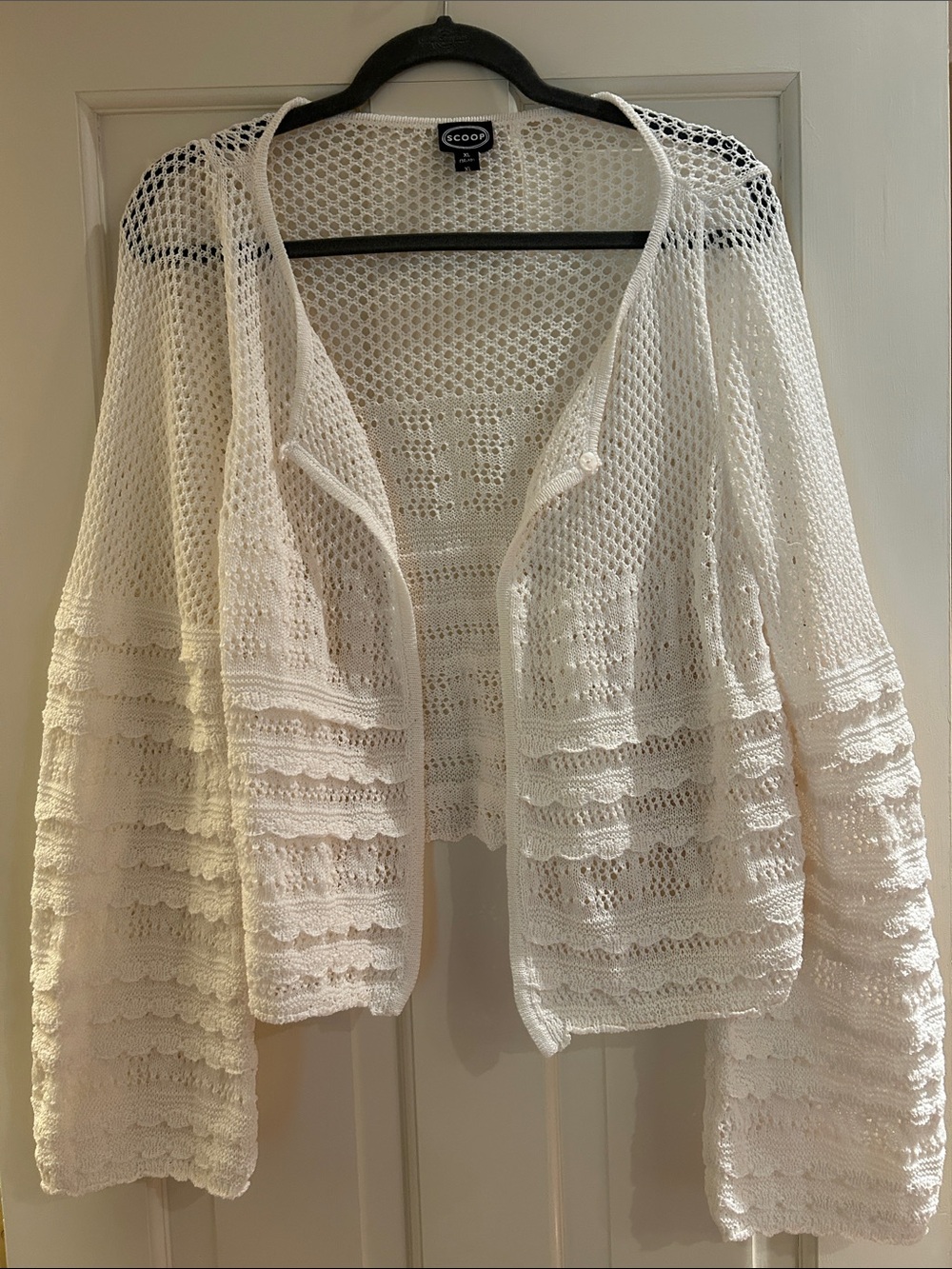White Open-Knit Cardigan Sweater XL